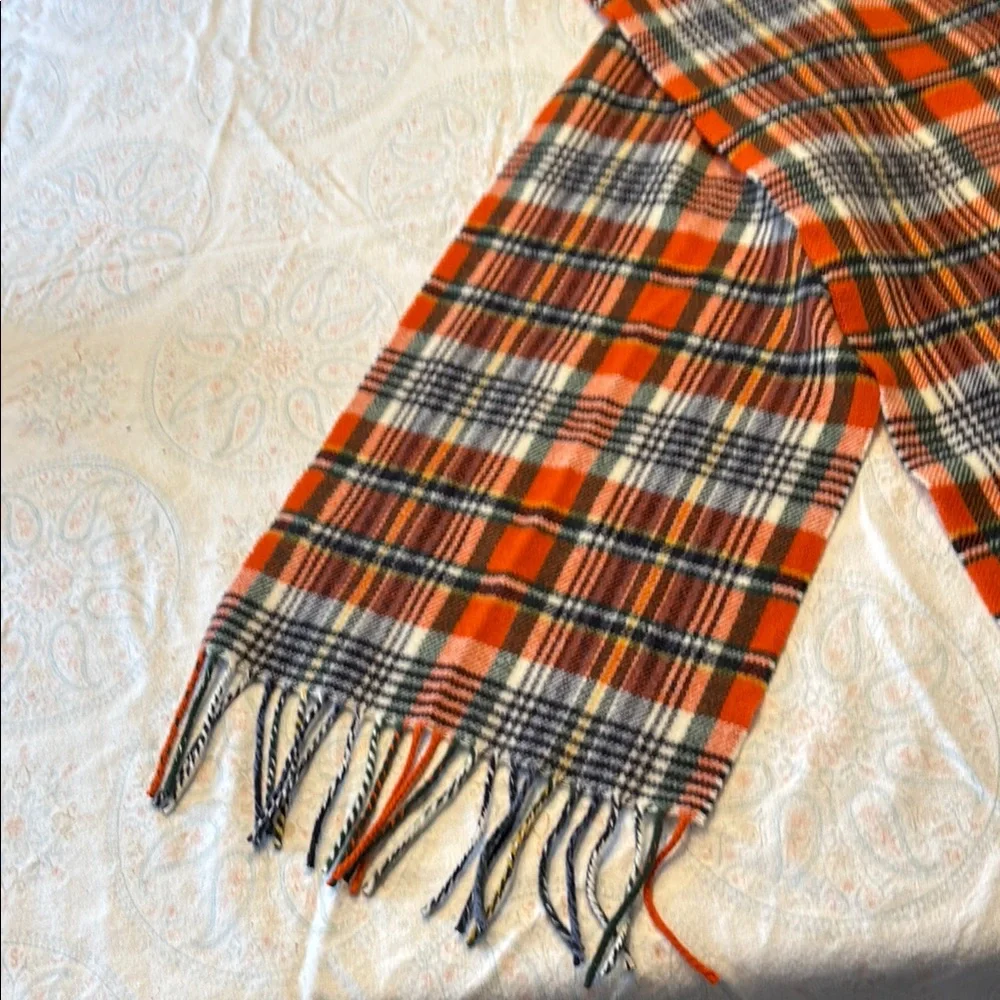 Polo Ralph Lauren Italy Ladies/Men’s Orange Plaid Wool Scarf-EUC
